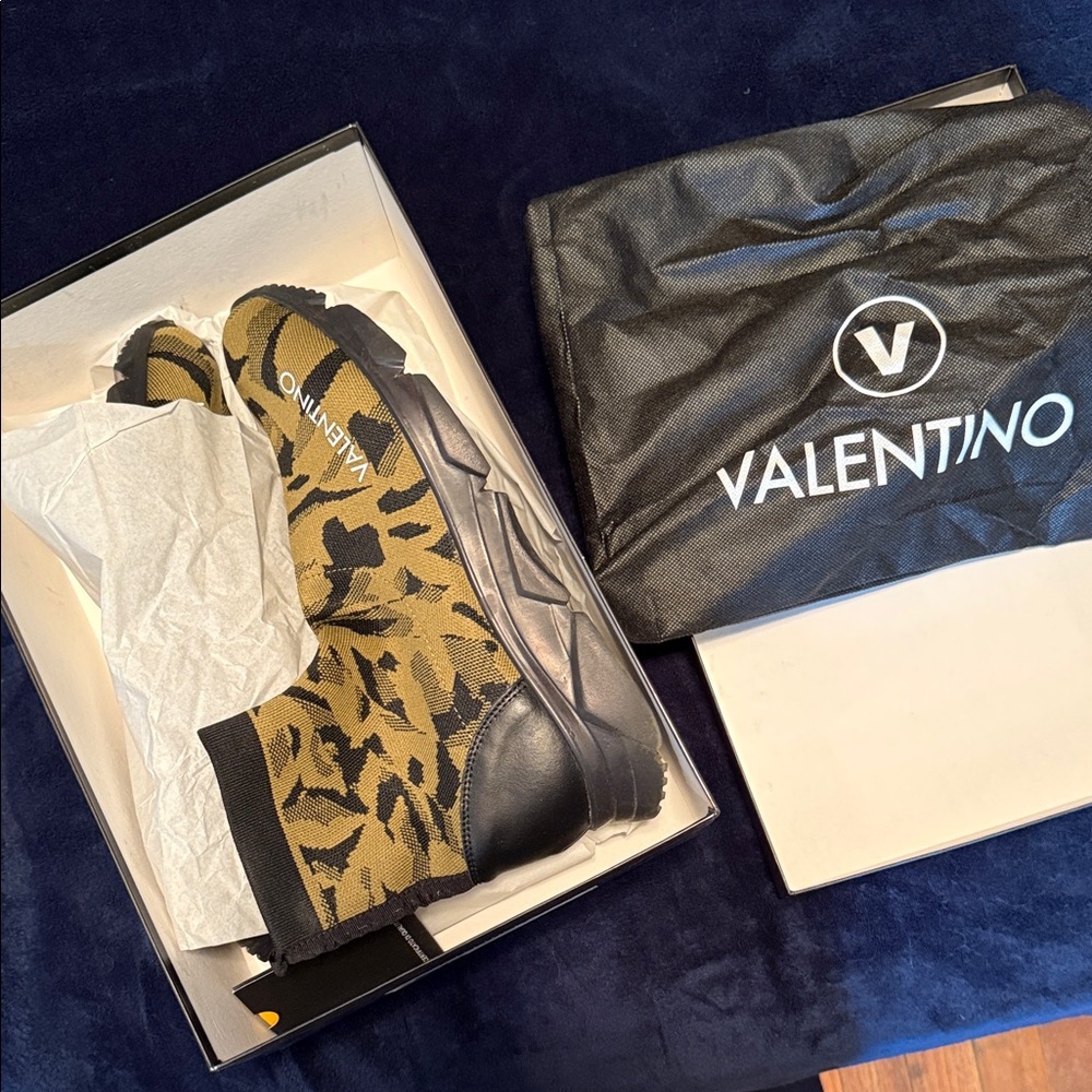 Valentino Camo Print Stretchy Ankle Boots